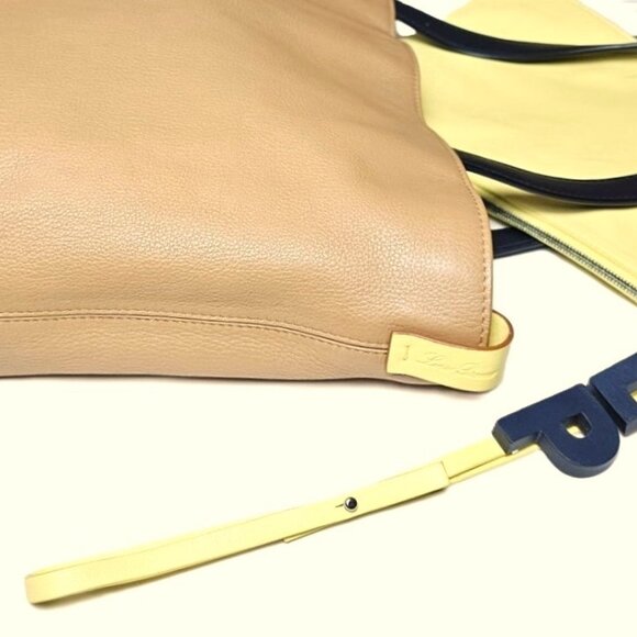 LORO PIANA REVERSIBLE Inside-Out Tote w/ Pouch ~ Leather & Storm System Cashmere - Picture 4 of 7